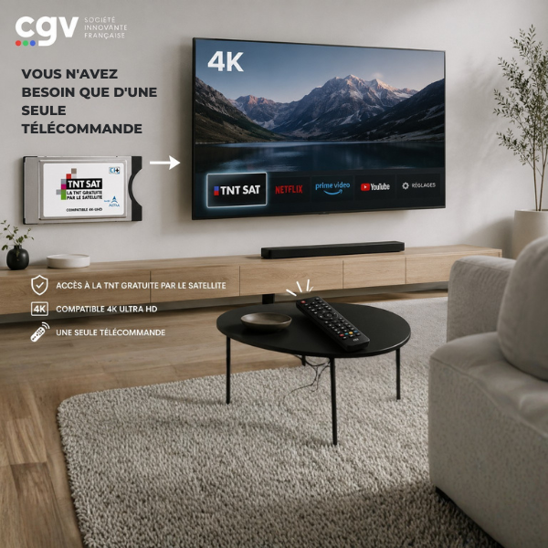 Module TV TNTSAT CI+ 4K UHD CGV - Réception TNT Satellite sans décodeur